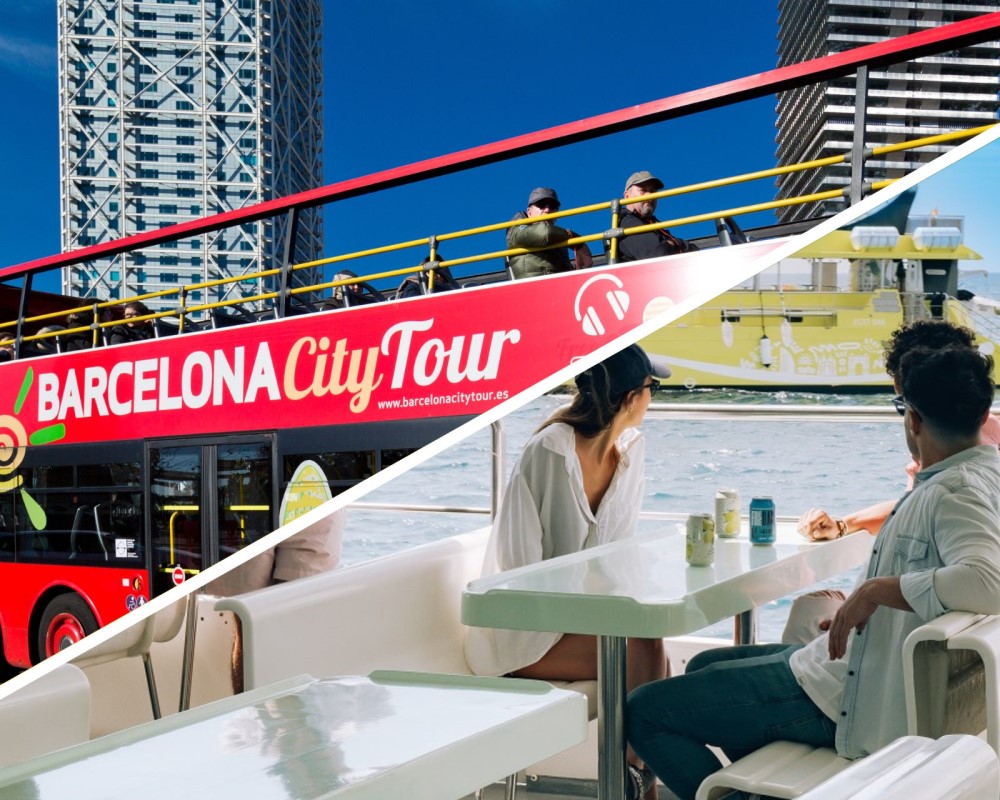 Hop On Hop Off Barcelona 48h+ 1h paseo en catamarán ecológico